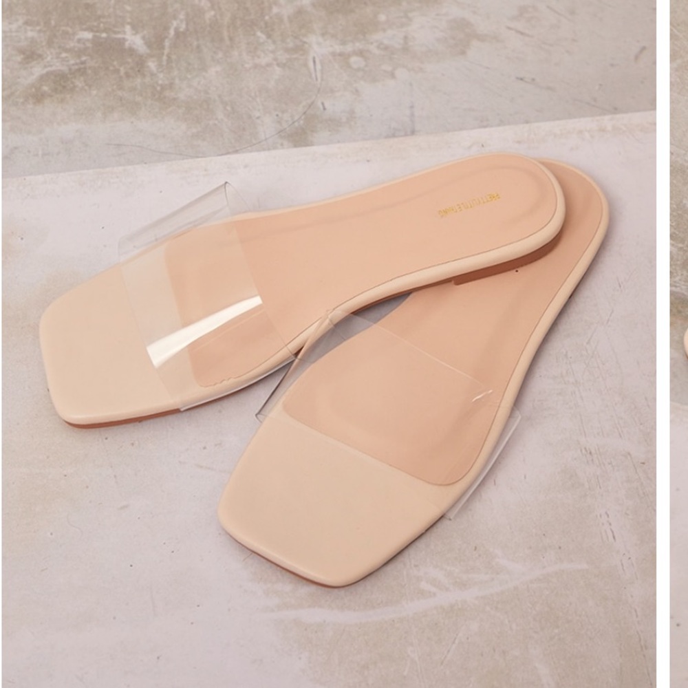 Cream wide fit PU clear strap mule sandals
